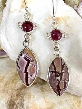 Sonoran Dendritic Rhyolite & GarnetSterling Silver Earrings